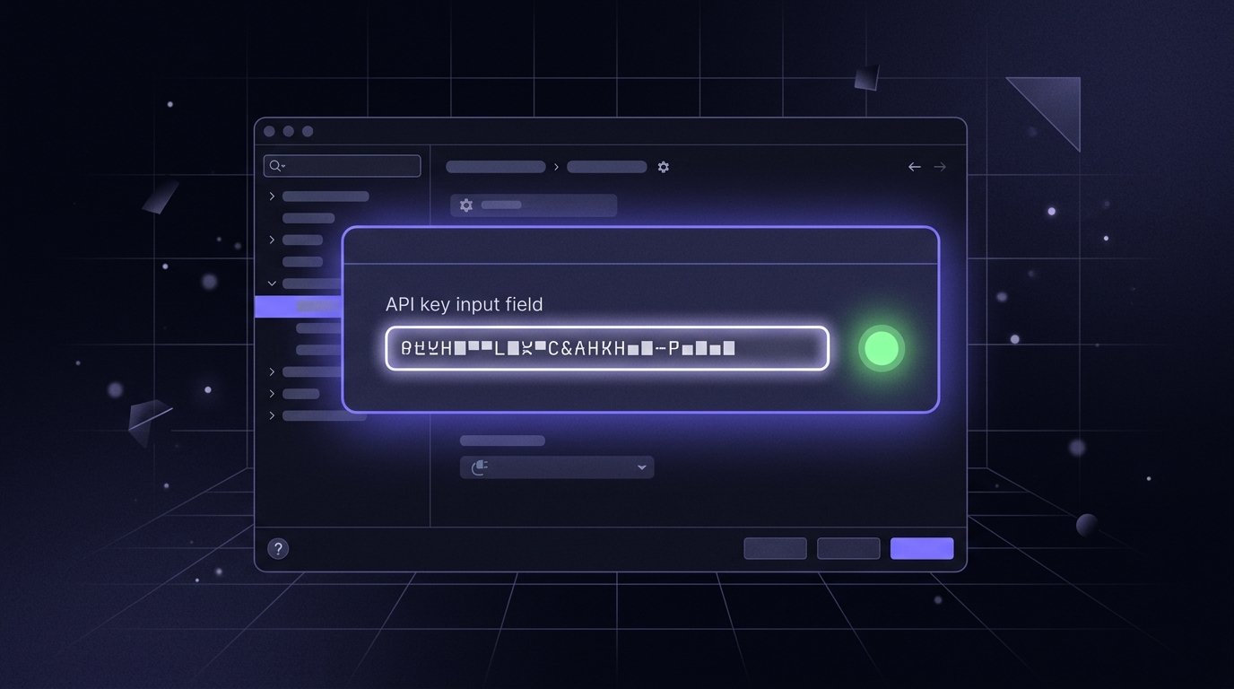 Экран настройки API-ключа в плагине Kilo Code — поле токена и статус соединения