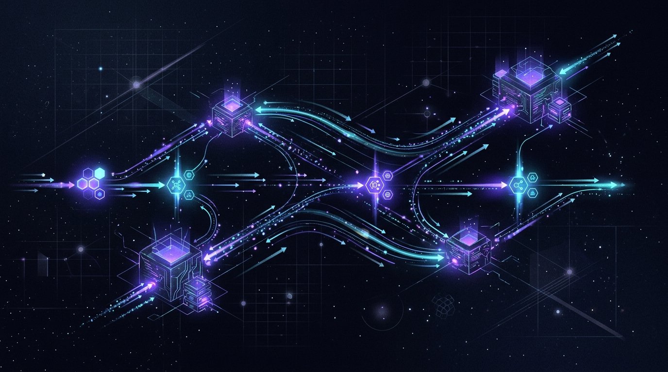 Схема подключения к API-эндпоинту с потоком данных между серверными узлами